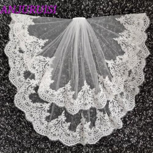 ANJURUISI 2020 Elegant Bridal Veils Lace Edge Two Layer Wedding Veil Tulle Ivory White veu de noiva Bride Accessories With Comb