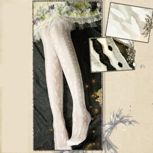 Leaf and Fluorescent ~ Sweet Lolita Thigh Highs White Long Summer Stockings by Yidhra