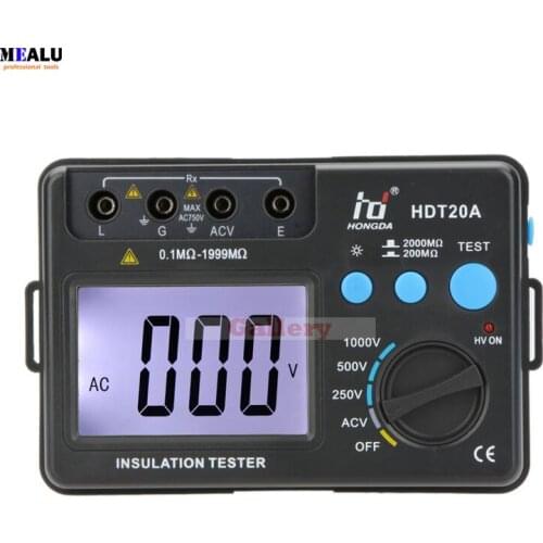 Hd Hdt20a Digital Display Insluation Resistance Tester Meter Megohmmeter Voltmeter 1000v W Lcd Backlight