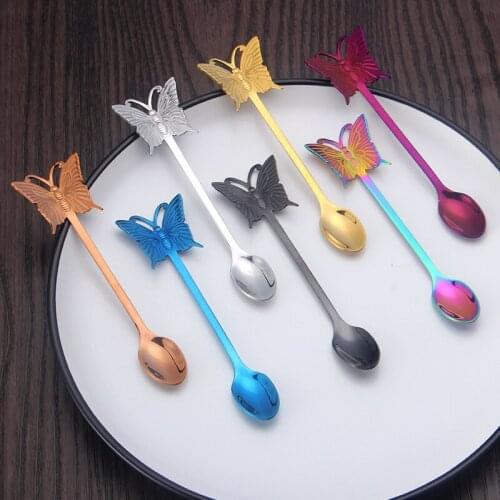 Interesting Butterfly Coffee Tea Spoons 304 Stainless Steel Ice Cream Spoons Wear-Resistant Cappuccino Spoon Mixing Ice Cream