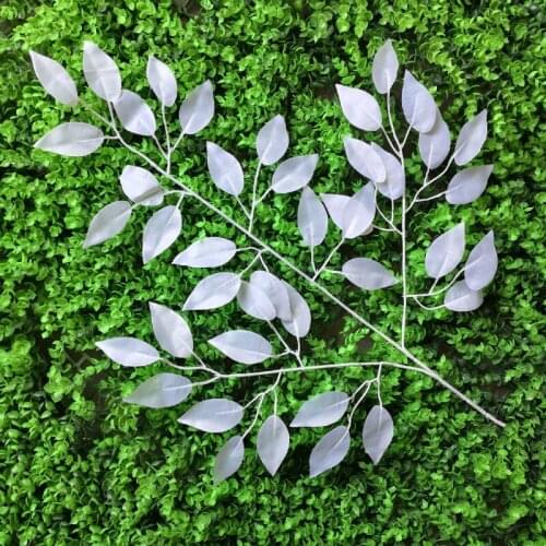 Artificial Silk Gold Banyan Tree Leaf White Leaves Branch Landscape Plant Rattan Wedding Home Party Christmas Decoration 24pcs