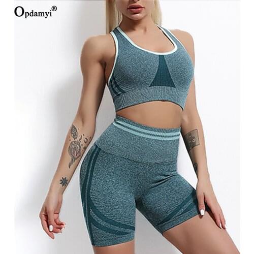 Seamless Yoga Set 2 Piece Workout Clothes Women Sports Bra+Fitness Shorts High Waist Sports Wear Gym Clothing Athletic Sport Set