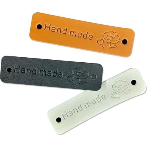 Hand Made With Flower Leather Tags For Clothing Leather Labels For Clothes Handmade Tag Custom Gift Brand Names Leather Label