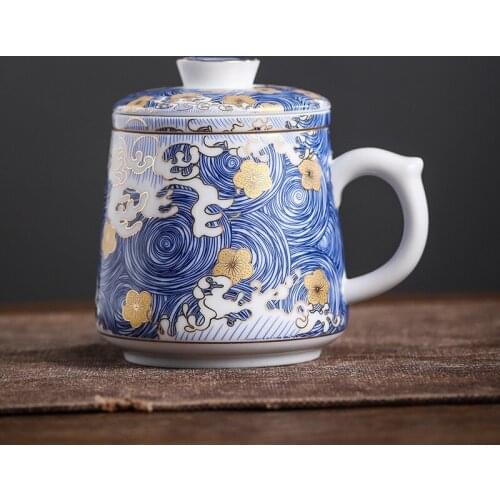 Creative Enamel Color Coffee Mugs Handmade Ceramic Teacups Porcelain High Quality Tea Cup with Cover and Filter Tea Ceremony