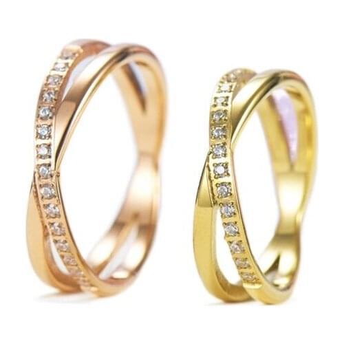 Cubic Zirconia Stone Cross Ring Rose Gold Plating Womens Finger Tail Ring