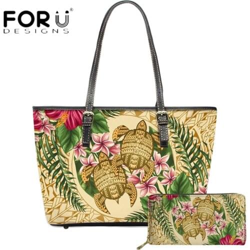 FORUDESIGNS Hot Style Women Party Shoulder Bag Poly Maori Turtle With Plumeria 3D Printed Female Luxury Purse Handbag Sac A Main