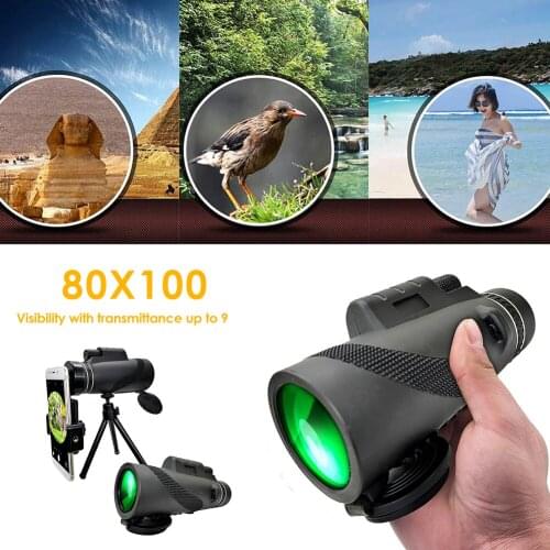 80X100 HD Powerful Monocular Telescope Phone Camera Zoom Starscope Tripod Telescope Phone Clip For Outdoor Camping Accessories
