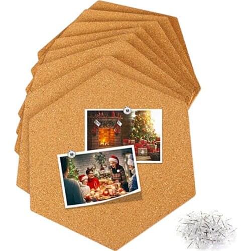 8pcs Hexagon Cork Boards Photo Wall Message Boards Self-Adhesive Background Wall Bulletin Wall Stickers (Brown)