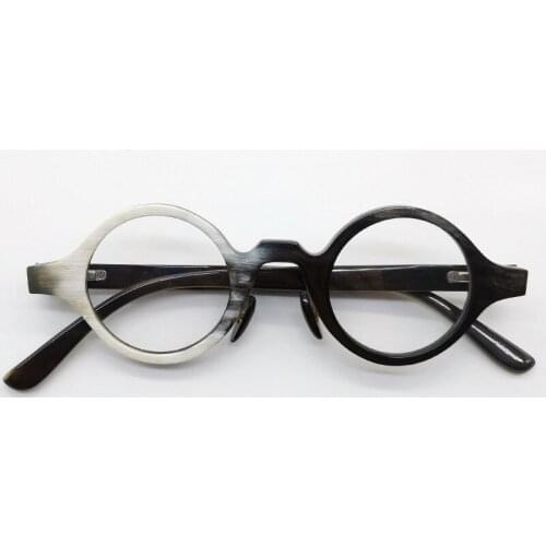Personality ox horn myopia full frame diopterless transparent wood color flat retro brand round eyeglass frame