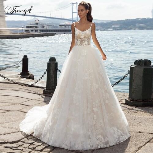 Traugel Sexy Backless Sweetheart Lace Vintage Wedding Dresses Spaghetti Straps Appliques Flowers Court Train A Line Bridal Gowns