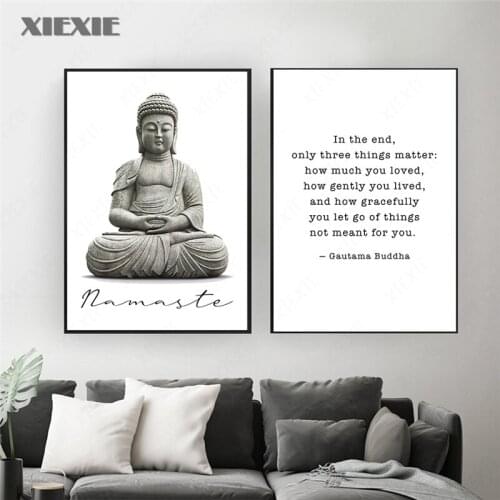 Zen Buddha Head Statue Poster Inspirational Quotes Canvas Prints Minimalist Mural Picture Painting Buddhism Modern Home Wall Art