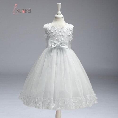 Xunbei Lovely Flower Girl Dress Appqulies Bow Tulle Kids Children Summer Gown Knee-Length Wedding Party Evening Clothing Holy