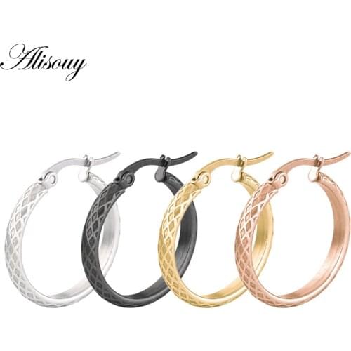 Alisouy 2 pcs Hoop Earrings Stainless Steel Gold/ color/Black Color Circle simple hoop Earring For Women /Girl ear Jewelry