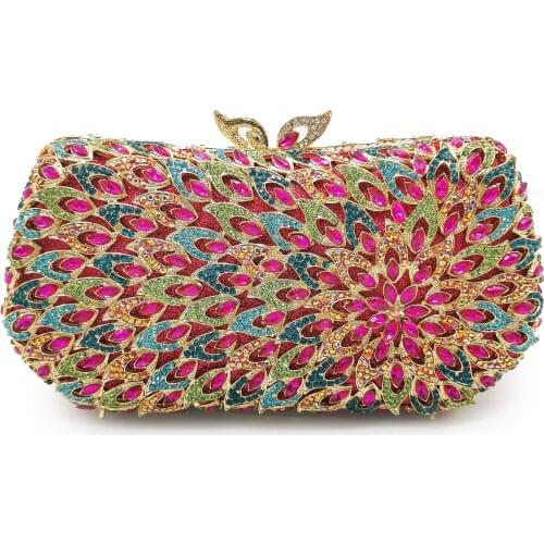 Red/Blue Rhinestone Crystal Evening Purse Fashion Women Diamond Ladies Chain Party Clutch Purse Mini Prom Dinner Mini Clutches