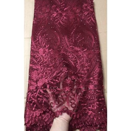 Wine latest african laces 2020 african lace fabric high quality french lace fabric with stones 5yards net african fabric YLL054