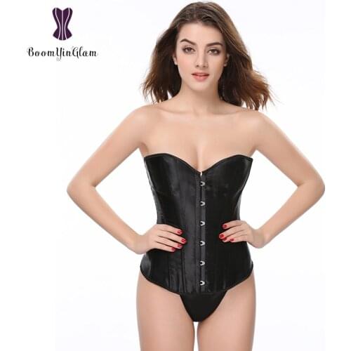 High quality everyday slimming corselet body shaper satin black white Lace up boned overbust corset & bustier size S-6XL 818