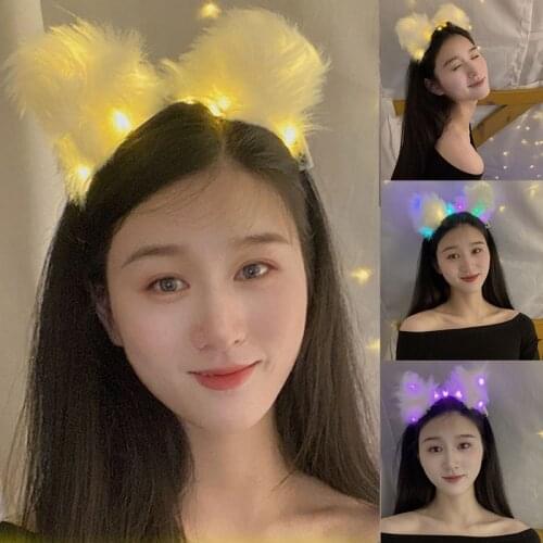 Cute LED Glowing Light Up Japanese Hair Bands Luminous Cat Fox Ears Headbands Animal Hairband Costume Cosplay Props Accessories