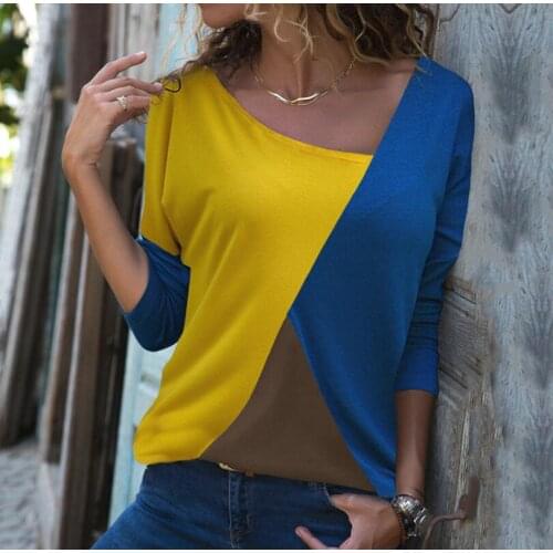 2019 spring hot explosions hit color casual round neck stitching long-sleeved T-shirt womens shirt modis tee shirt femme vogue