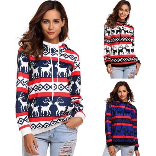 Women Fashion Long Sleeve Christmas Animal Printed Pullover Hoodie