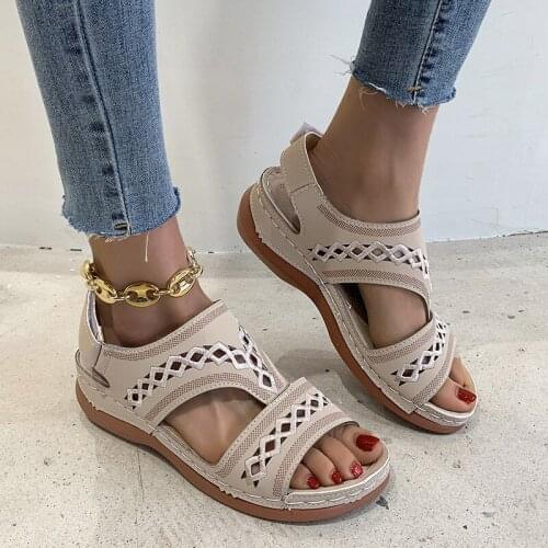 Women Sandals 2021 Summer Hollow Out Velcro Sandals Women Fashion Wedge Sandals Women Plus Size Closed Toe Platform Sandals