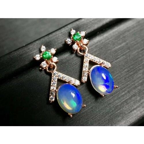 100% OPal Earrings Natural And Real Opal Earring 925 Sterling Silver Fine Elegant Jewelry for Women Earring