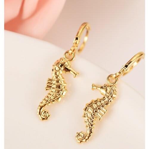 Gold African seahorse Womens Drop Earring Hippocampus Dangle Earring Charms Jewelry Earrings brincos Vintage girls kids gift