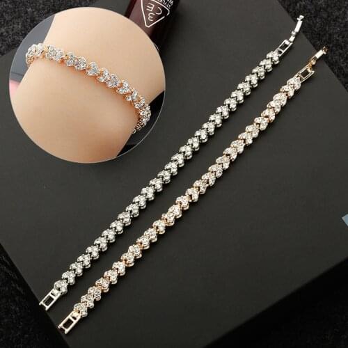 Women Crystal Shiny Heart Bracelet Romantic Loving Heart Zircon Hand Chain Banquet Wedding Bridal Bangle Jewelry Accessories