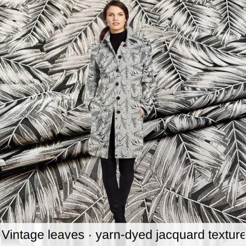 European solid color retro leaf yarn-dyed jacquard blended fabric windbreaker suit fashion brocade womens cheongsam fabric