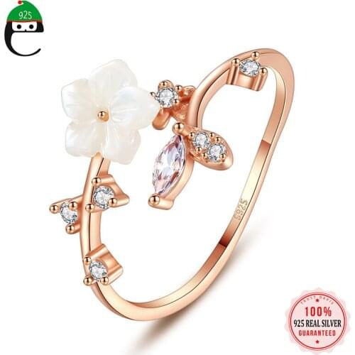 ElfoPlataSi Genuine S925 Sterling Silver Flower Zircon Opening Ring Gift For Women Wedding Birthday Party Fine Jewelry L223
