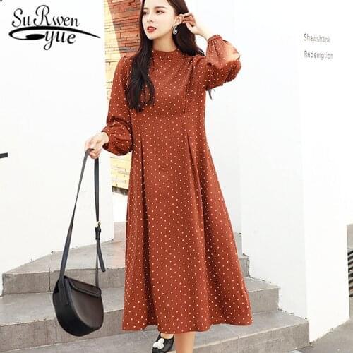 Dress women 2021 long sleeve dress Office Lady A-Line Dot Zippers Knee-Length dresses Empire Stand red dress elegant 8559 50