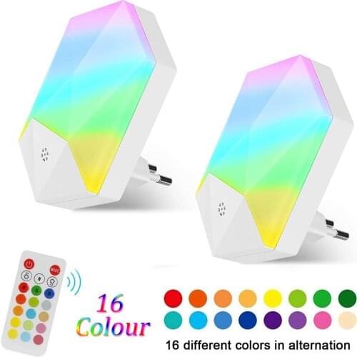 2pcs LED Plug Light Mini RGB Light Sensor Control Nightlight EU US Plug Dimmable Lamp for Children Living Room Lighting with Rem