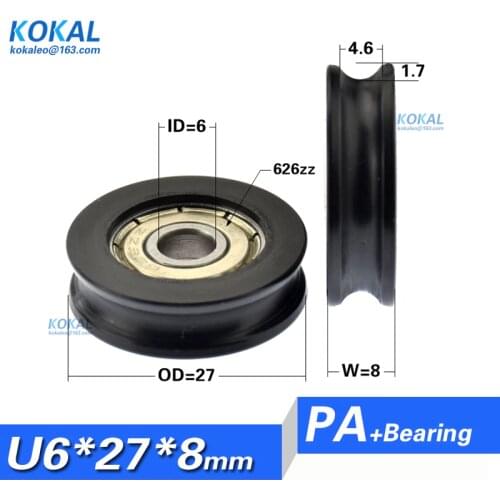 [U0627-8]Free shipping 10pcs PA66 Pulley Bearing roller wheel 6*27*8 Nylon V groove concave ball bearing