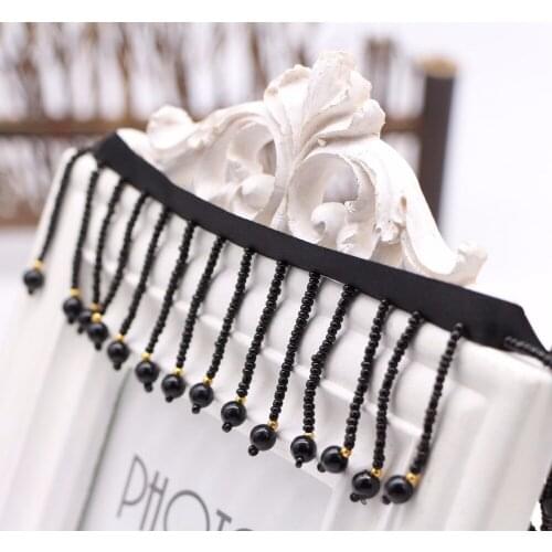 10Yards/lot Bohemian Black Fringe Beaded Lace Sewing Garment Beads Ribbon With Tassels For Shoes Dress Decoration