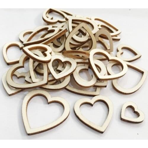 100-200Pcs Hollow out Love Heart Wood Slices DIY Craft Supplies Arts Wooden Hearts Ornament Accessories Wedding Decor Material