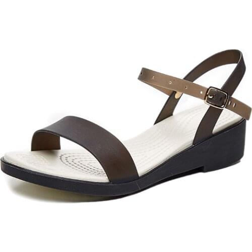 2021 Hot Summer Hot Sandals Women Wedges Jelly Sandals Ankle Wrap Med Heels Woman Sandal Plastic Shoes