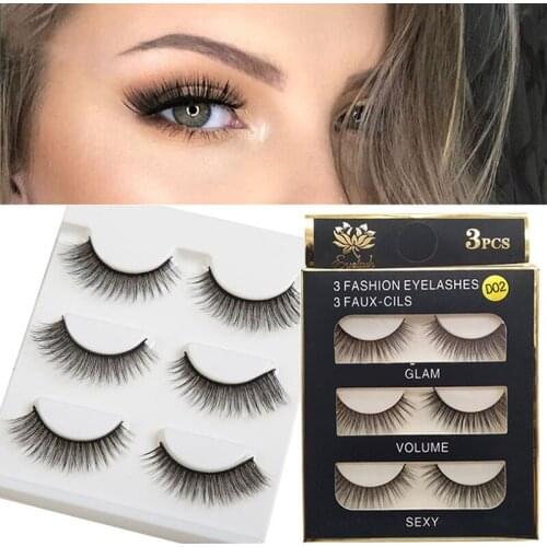 3 Pairs Long Natural False Eyelashes Soft Handmade Fake Eyelashes Extension 3d Cross Eye Lash Makeup