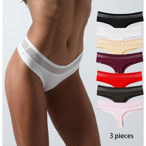3 Pieces/European and American Cotton Underwear Womens Low Waist Seamless Sexy Lace Ladies Thong Breathable Sports Underwear