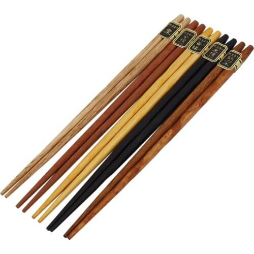 5 Pairs Japanese-Style Handmade Reusable Natural Wooden Chopsticks Kitchen Tableware