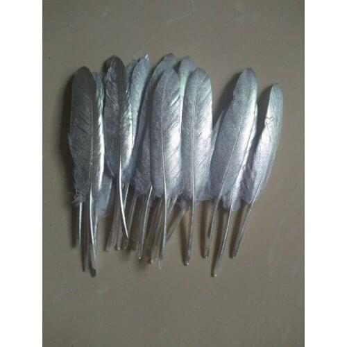 50Pcs DIY Natural Goose Feathers For Home Decor Earrings Jewelry Clothing Accessories 10-15cm silver color