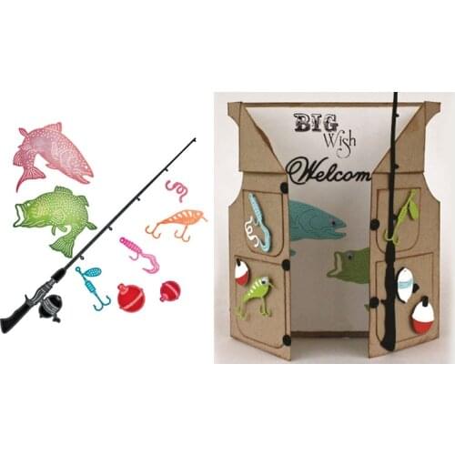 9pcs Fishing Set Metal Cutting Dies Stencil for DIY Scrapbooking Album Paper Cards Decorative Crafts Embossing Die Cuts