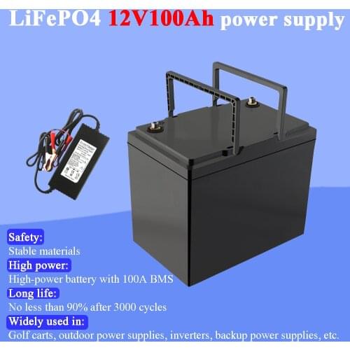 Land Voyager 12V 100AH lifepo4 battery with 100A BMS 12.8V backup power inverter For RV Campers Solar Golf Carts Marine 14.6V10A