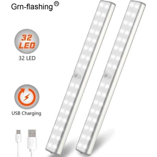 20/36/64 leds under cabinet lighting Aluminum USB rechargeable wardrobe lamps with PIR switch bedroom bathroom night lights