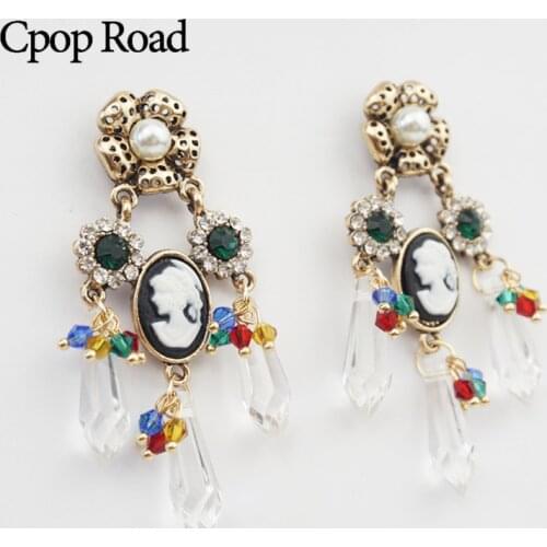 Cpop Zirconia Pearl Gothic Earrings Women Green Glass Long Statement Drop Earrings Fashion Jewelry Steel Needle Accessories 2019
