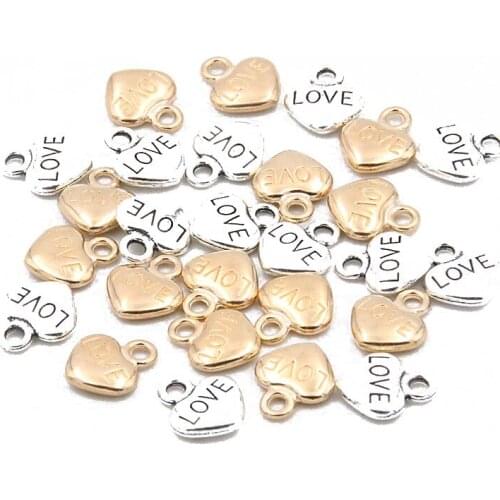 40PCS 10*12MM 2 Color Double Sided Letter LOVE Charms Hearts Pendant Metal Alloy For DIY Necklace Bracelet Earrings Marking