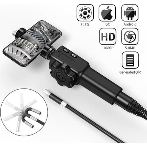 5.5MM Articulating Endoscope for iPhone PC Visual Automotive Inspection Camera with 2-Ways &180 Degree Articulates Probe 1m