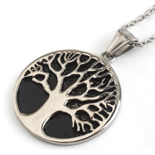 FYSL Stainless Steel Metal Tree of Life Round Pendant Link Chain Necklace for Party Gift Jewelry