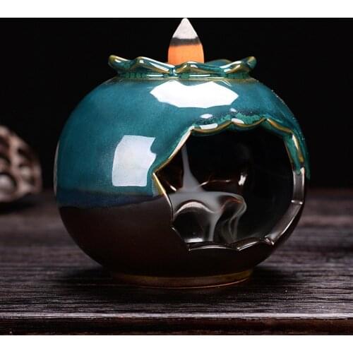 Ceramic Pottery Incense Holder Aromatherapy Backflow Stick Incense Burner Temple Shrine Room Fragrance Censer Home Decoration