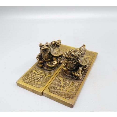 China Antique paper weight Old Brass dragon turtle paper weight