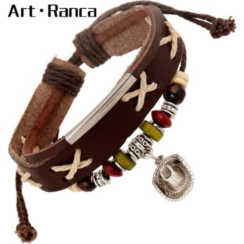 Classic fashion Beaded Leather skull silver bracelet mens and womens Bracelets