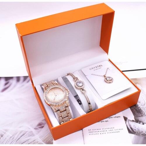 New Fashion Womens Watches Set with Box Luxury Diamond Ladies Quartz Watch Necklace Bracelet Set for Women Gifts Drop Shipping